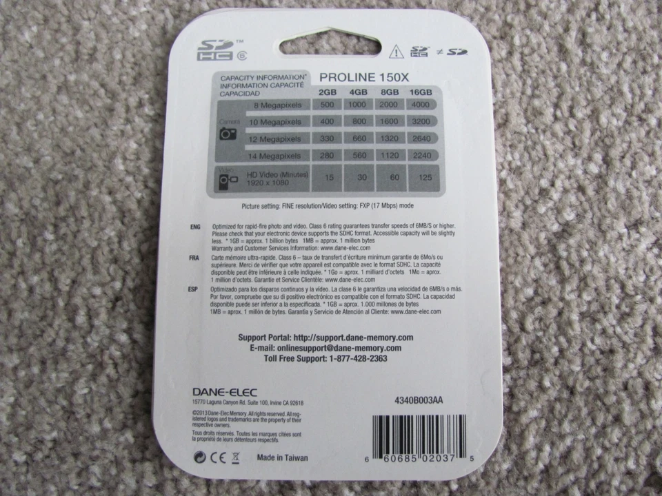 Brand New Dane-Elec SDHC 4GB Class 6 Card (4340B003AA) - Image 2 of 2