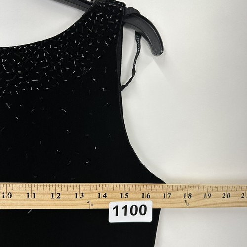 Molly Malloy Evening 8 Black Beaded Velour Slveless V-Neck Back Bow Sheath Dress - Picture 15 of 19