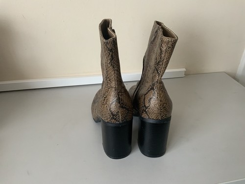 New Ladies Brown Snake Print Block Heeled Tall Ankle Boots Size 4 / 37 Papaya - Picture 3 of 4