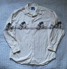 VTG Wrangler Western Shirt Pearl Snap Rodeo Cowboy Bull Wraparound Print Mens XL