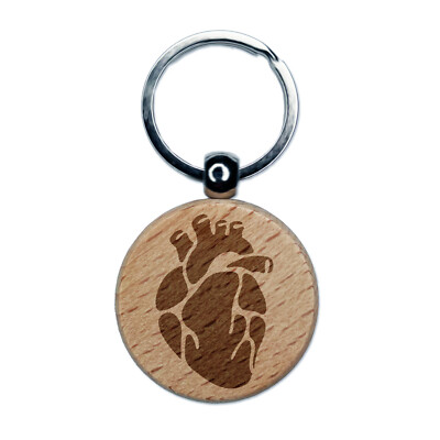 Realistic Heart Four Chambers Anatomy Biology Science Engraved Wood Keychain