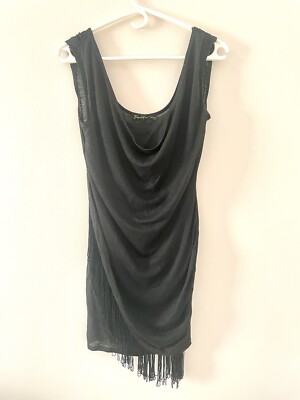 ELIZABETH & JAMES Fringed Bobbie Linen Black Mini Dress Size Small  Sleeveless | eBay