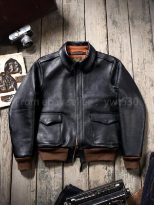 Full Grain Batik Cowhide A2 Bomber Jacket Men's Vintage Genuine