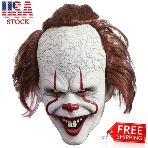 Halloween Scary Clown Pennywise IT Full Mask EvilRed Eyes Horror Cosplay Costume - Picture 1 of 9