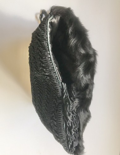 Vintage 1940er schwarz gewellter Pelz Handmuff Reißverschlusstasche 12 x 14 Handschlaufe - Bild 5 von 6