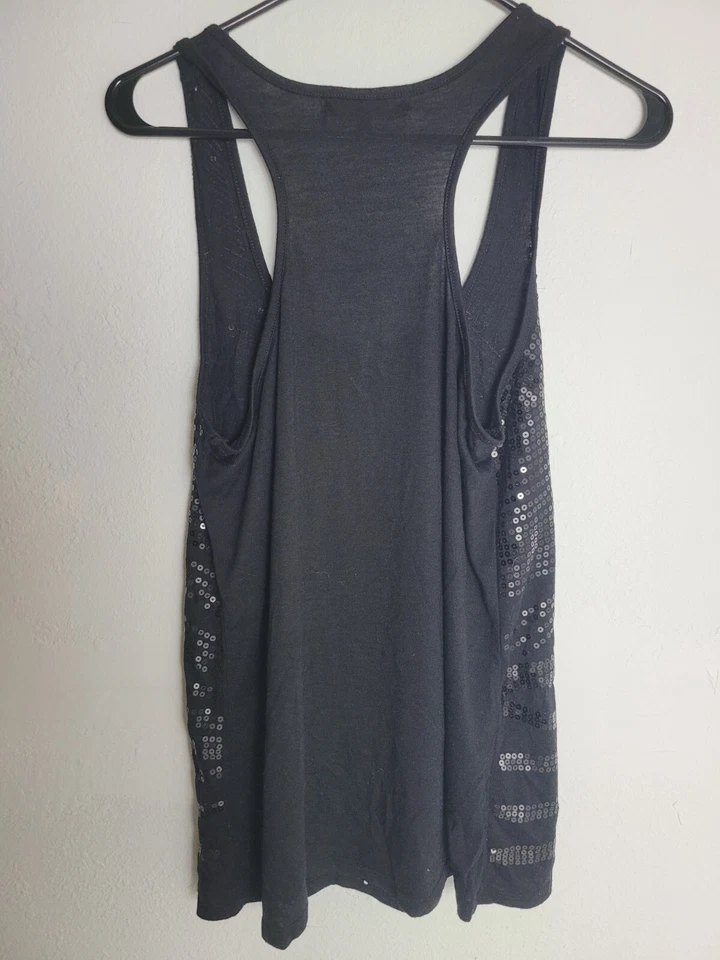 Camiseta sin mangas vintage Y2K casi famosa grunge lentejuelas rayas talla XL Foto 2 de 4