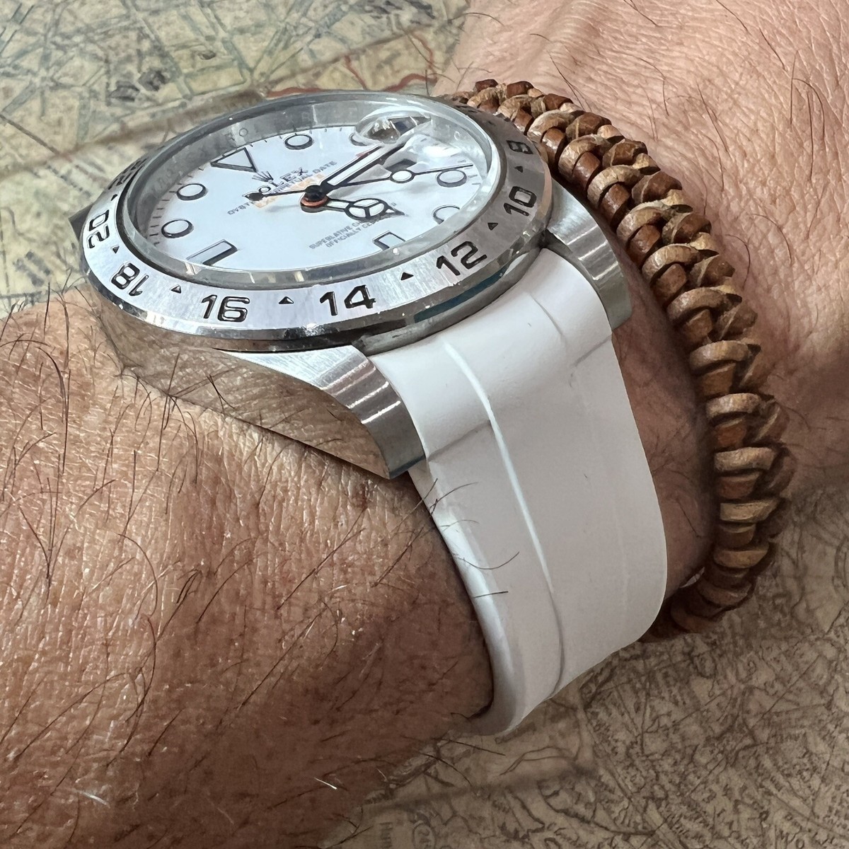 21mm WHITE Vulcanized Caoutchouc rubber Strap 42mm Rolex Explorer - Main Image