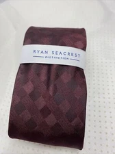 Ryan Seacrest Distinction Burgundy Red San Leo Gingham Neck Tie Silk $59 