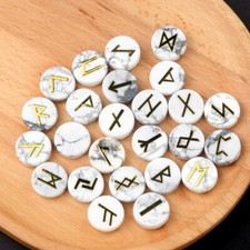 25pcs White Howlite Stone Rune Set Elder Futhark Gemstone Home Decor Ornaments