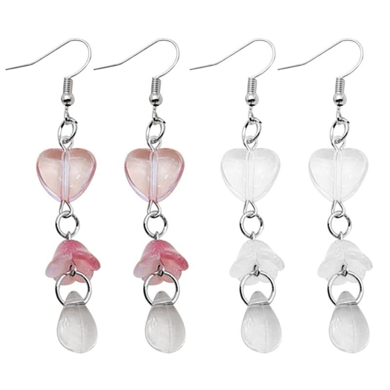Sweet Glazed Flower Heart Dangle Pendant Earrings for a Cool Look