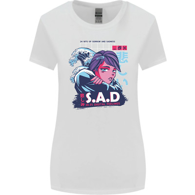 Music Vaporwave Anime Girl Emo SAD Womens Wider Cut Maglietta