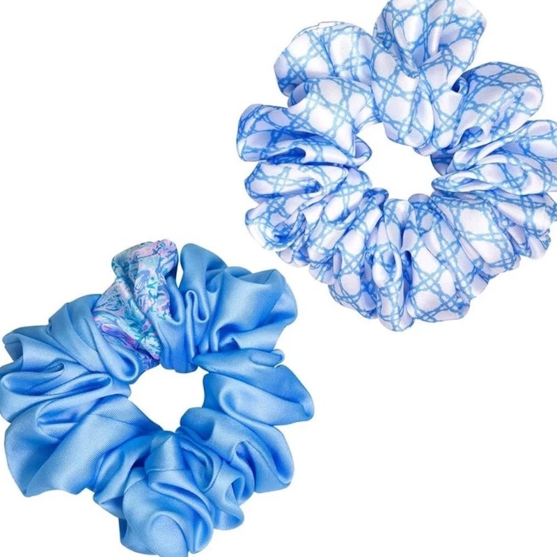 Lilly Pulitzer Large Hair Scrunchie Set Soleil 2 It On Me And Frenchie Blue NWT