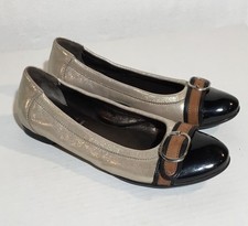 AGL Metallic Leather Ballet Flats Women  s 36.5 US 6 - 6.5 Gold Black Buckle