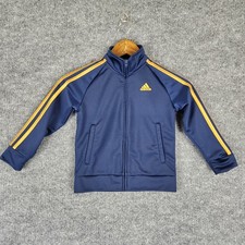 Adidas Track Jacket Kids Navy Blue Yellow 3-Stripe Full Zip Size 4T Regular Fit