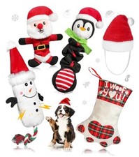 5 Pcs Christmas Dog Toys Stocking Stuffers - Cat Hat Plush Squeaky Dog Toys,