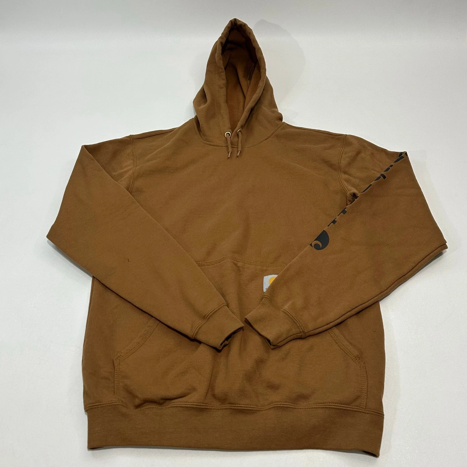 Carhartt Men's Hoodie Brown Loose Fit Workwear Pullover Fleece Lined, Size S