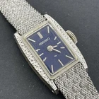 Vtg Seiko Tank Watch Blue Dial Silver Tone Mechanical Working  11-3189 - 5 3/4”