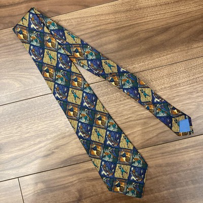 CELINE 100% Silk Necktie All-over Pattern Golf