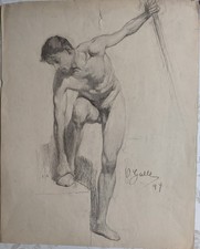 Quadro dipinto ad olio Oswald Galle 1868-1935 Dresda nudo maschile misto dat. 04 firmato