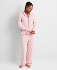 State of Day Women's 2-Pc. Ribbed Notched-Collar Pajamas Set - Pink - 2X