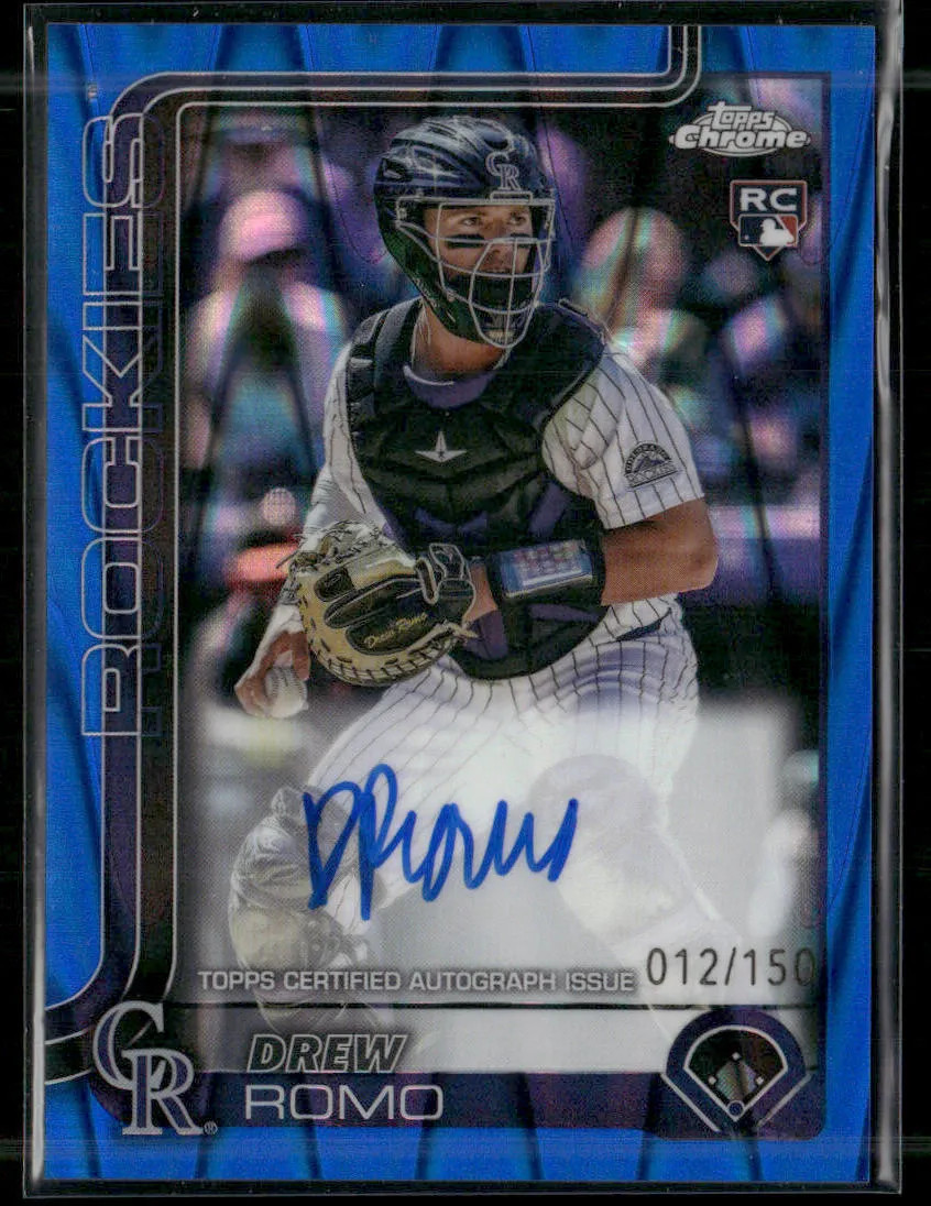 2025 Topps Chrome Drew Romo #RA-DRR Blue RayWave Refractor /150 Rookie Auto TO