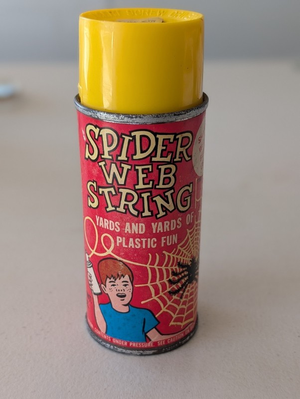 Vintage 1974 Spider Web String Spray Can Shor Plastic Webs