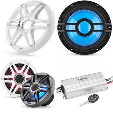 Clarion Marine 4 Channel Amp  Premium 6.5" w/ 10" White Grill Boat Audio Upg...