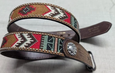 vintage CONCHO native american indian 38 buckle belt SOUTHWESTERN leather ARIAT - Image 1 of 4
