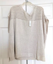 Max Studio London Open Weave Dolman Tank Women's Size 3X Beige Linen Blend Boho