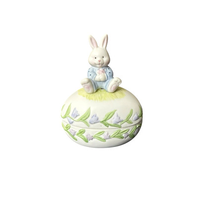 Easter Porcelain Candy Dish Trinket Catch All Bunny Rabbit In Box