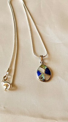 Multi Stein/Muschel Abalone Lapislazuli MOP 925 Anhänger Halskette Kette