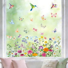 9 Sheets Spring Window Clings, Larger Spring Flower Floral Butterfly Bird Window
