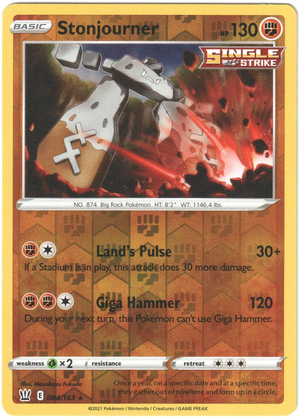 Stonjourner 084/163 Reverse Holo Pokemon BST Battle Styles NM