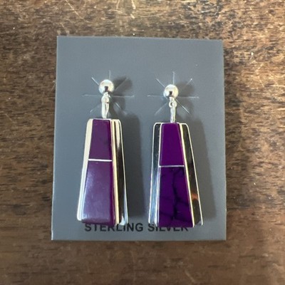 Navajo Earrings Post Dangle Native American Purple Spiny Wow Zuni #K