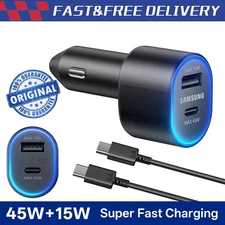 Original 45W Fast Car Charger Type-C Cable For Samsung S25 S24 FE S23 Ultra S22