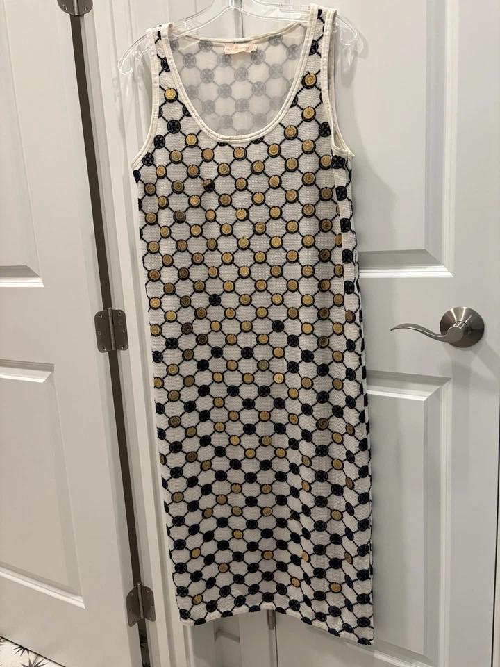 Vestido sin mangas Tory Burch con logotipo adornado con monedas de encaje sin cinturón talla 8 Foto 2 de 4
