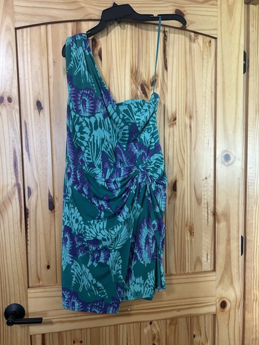 Gianni Bini Women’s 1 Shoulder Floral Pattern Teal And Purple Dress Size Large