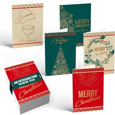 Better Office Products 50 Pack Christmas Cards with Gold Foil Iconic Images