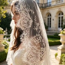 Off White Mantilla Style Wedding Bridal Veils Lace Chapel Catholic Vintage Long