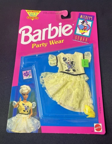 1992 Mattel Barbie Party Wear Mickey’s Stuff Yellow Outfit & Shoe New In Package