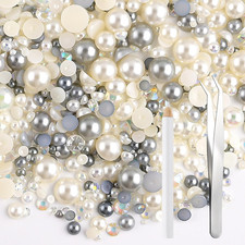 60G Mix Pearls and Half round Rhinestones for Crafts Flatback Rhinestones Mixed