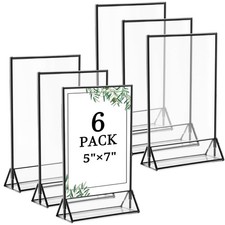 Floroom 6 Pack 5x7 Inch Clear Acrylic Sign Holders, 5" x 7"- 6 Pack, Black