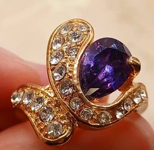 Deep Purple Ring / Vintage Ring / Art Deco Ring / Unique Purple Ring / Gold Rin