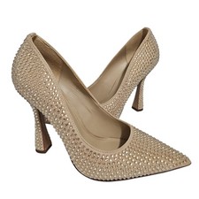 Sam Edelman Pointed Toe Heel Pumps Rhinestone Crystal Womens 8 Beige Antonia