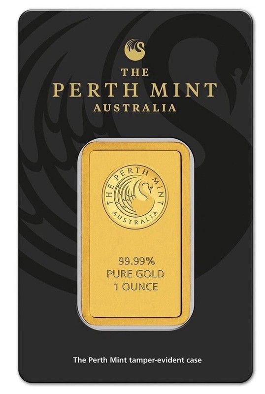 The Perth Mint 1 oz 99.99 Fine Gold Bar in Tamper-Evident Assay Card