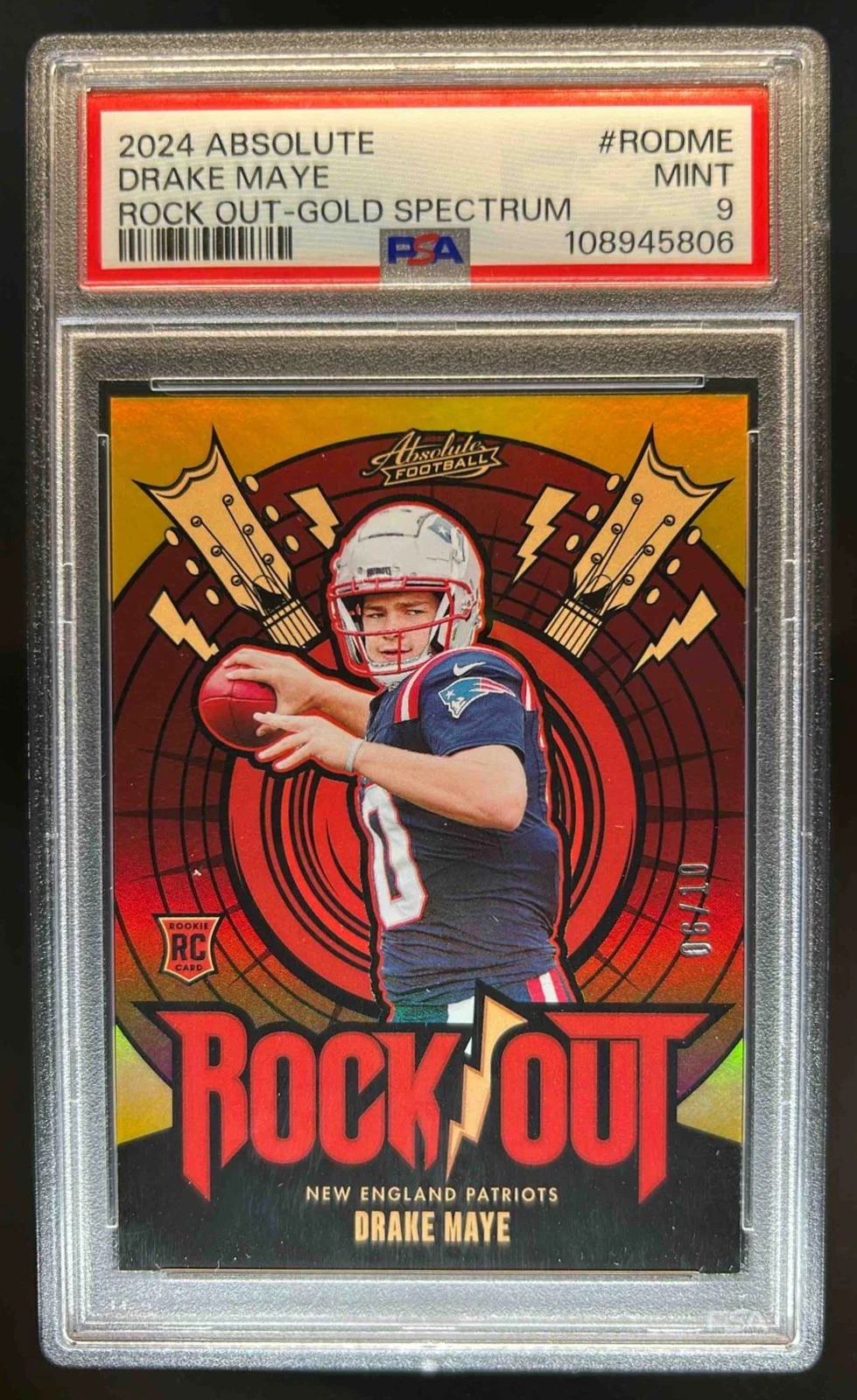 Drake Maye Panini Absolute Rock Out #RODME Gold Spectrum