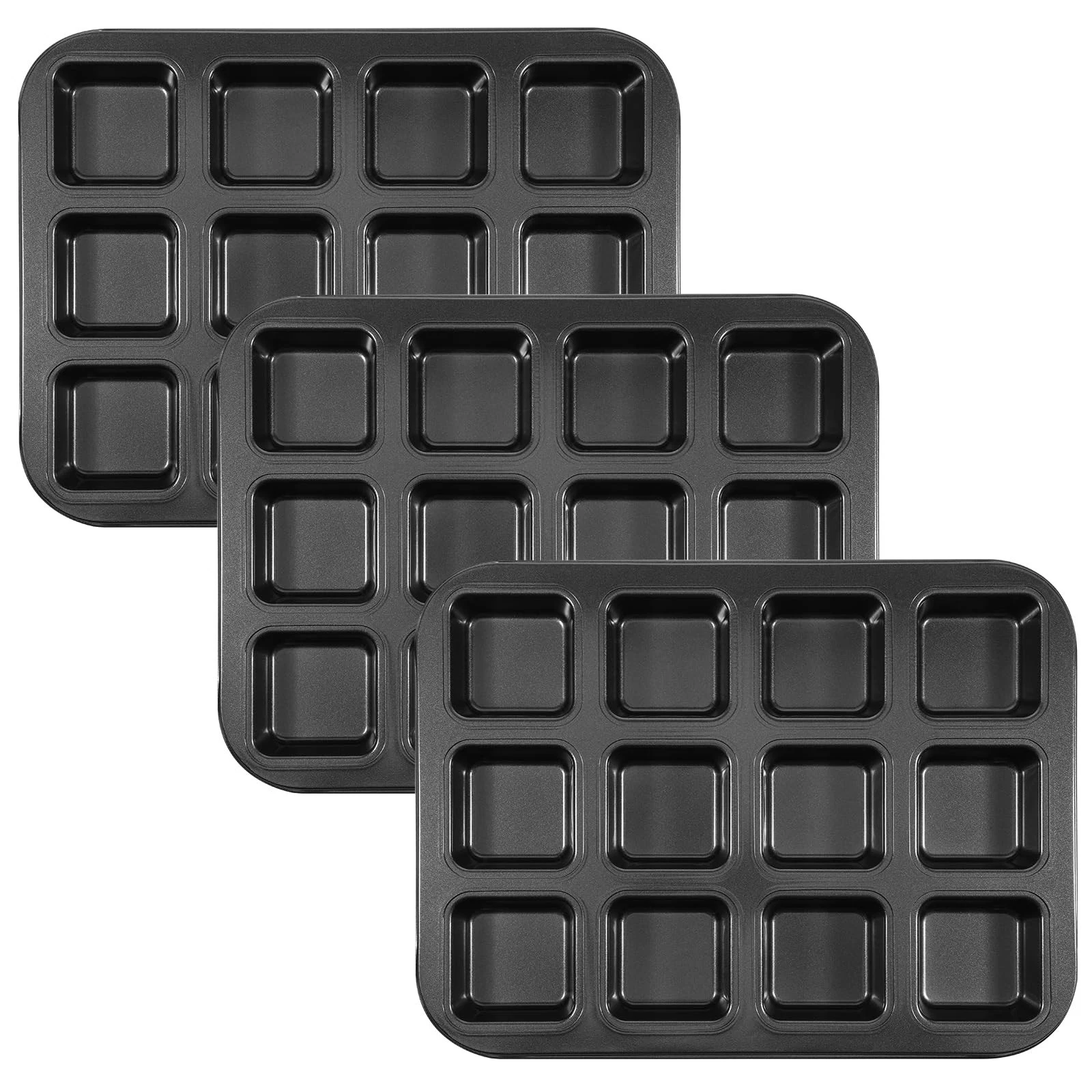 3 Pack Brownie Pan with Dividers, 12-Cavity Non-stick Square Mini Muffin Pan ...