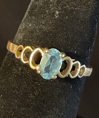 Vintage 10k Gelbgold Blautopas Ring AFJC Ambras feiner Schmuck New York Größe 6