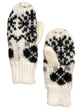 Womens Soft Ivory Gray Snowflake Knit Mittens
