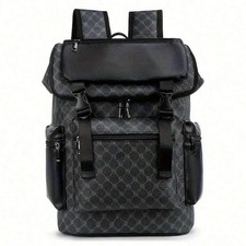 Men's Black/Gray Geometric Backpack Zip Buckle Closure Shoulder Strap
